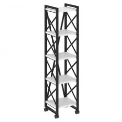 Стеллаж на колесных опорах - 5 полок ЛОФТ ВР.Л-МСТ.К-5.4 Металл черный Белый Бриллиант / LOFT VR.L-MST.K-5.4