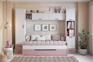 Одноярусная детская кровать Лило, выдвижная, ясень анкор светлый/пепельная роза