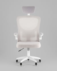 Кресло офисное ТопЧаирс Коре серый с подголовником пластик белый / TopChairs Core