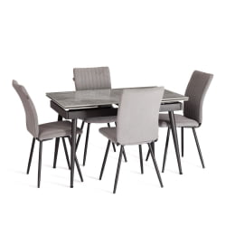 Стол обеденный Lord Grey/Лорд Грей столешница керамика (глянцевая) / опоры металл, серый/черный, (120+30+30)x80x75 см