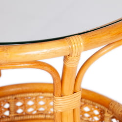 Террасовый комплект ПЕЛАНГИ (стол со стеклом + 2 кресла) / с подушками / ротанг, кресло 65х65х77см, стол диаметр 64х61см, Хоней (мед) / PELANGI Honey