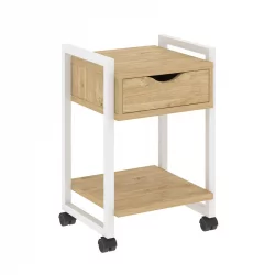 Тумба на колесных опорах с ящиком и полкой LOFT VR.L-T1.K Металл белый Тиквуд светлый