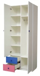 Желтый шкаф комбинированный с ящиками, зеркалом и фотопечатью Совята 2.2 Белый/Желтый/Синий