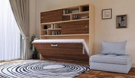 Кровать с подъёмным механизмом Смарт 3 с полками Ясень шимо темный