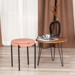 Табуретка REVO (mod. 7034) ткань/металл, 44 х 44 х 47 см, коралловый barkhat 15 /черный