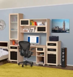 Письменный стол с полками и ящиками (универсальный) Уголок школьника Дуб беленый Туя светлая
