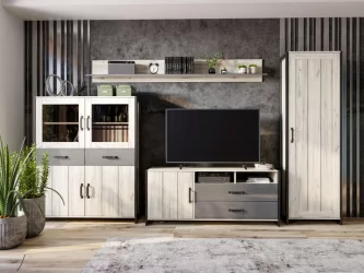 Гостиная Техно №6 Дуб Крафт белый Серый шифер