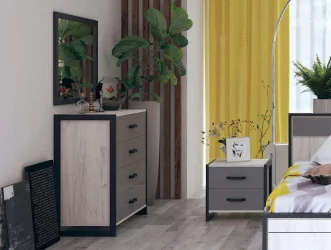 Комплект мебели для спальни Техно №4 Дуб Крафт белый Серый шифер