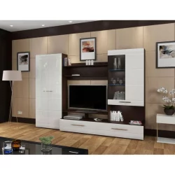 Шкаф-стенка в гостиную Верона Дуб венге Белый глянец