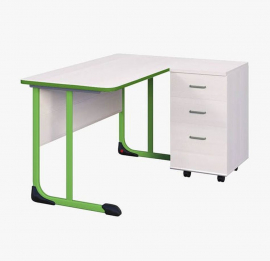 Стол учителя с тумбой 1350х650 с антивандальной полиуретановой кромкой Зеленый/Серый