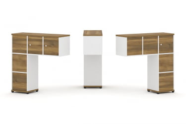 Надставка на стол низкая двухсторонняя + задняя стенка (5 шт.) + блок с 2-мя ящиками (2 шт.) + распашной фасад (3 шт.) CONCEPT CN.DNN-005 Сандал Янтарный Белый бриллиант Черный металл