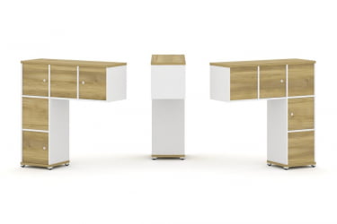 Надставка на стол низкая двухсторонняя + задняя стенка (5 шт.) + распашной фасад (5 шт.) CОНCЕПТ CН.ДНН-007 Дуб Винченцо Белый бриллиант Белый металл / CONCEPT CN.DNN-007