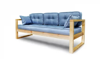 Диван трехместный DEmoku Д-3 небесно-голубой_натуральный