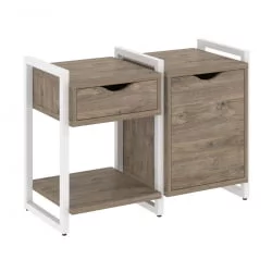 Тумба на колесных опорах наборная. Вариант №3 LOFT VR.L-TN-3.K Металл белый Тиквуд темный