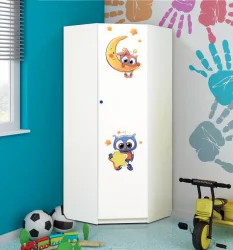 Детский угловой шкаф угловой с фотопечатью Совята 2.1 Белый