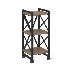 Стеллаж на колесных опорах - 3 полки LOFT  VR.L-MST.K-3.4 Металл черный Дуб Аризона
