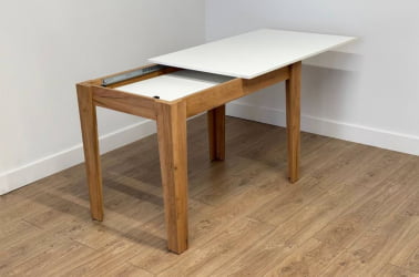 Стол обеденный раздвижной Цезарь белое дерево/дуб крафт золотой