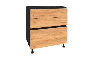 Тумба кухонная 800 с 3 ящиками ЛЮКС (4) Шервуд ЛД 281.800.000.015 Черная Дуб золотой