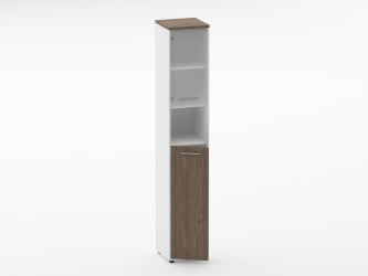 Шкаф 5 узкий верх стеклянная дверь, низ закрытый, с нишей Дека 10.23.20Л Дуб Верцаска/Белый / Deka
