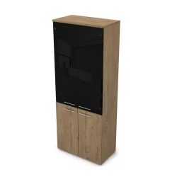 Шкаф высокий со стеклом ГЛОСС ЛИНЕ 9НШ.005.22 Теаквоод / GLOSS LINE Teakwood