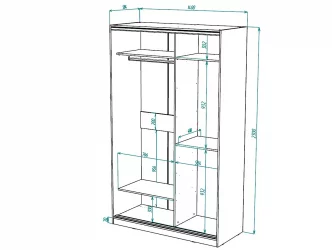 Шкаф-купе 2-х дверный Виктория 1400х584х2300, Ясень шимо светлый 14ДЛДЛ-ПШ-Яшс 310-105