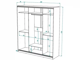 Шкаф-купе 3-х дверный Виктория 2000х584х2300, Дуб сонома светлый 20ДЗДЗДЗ-ЯЯПП-Дсс 310-3310