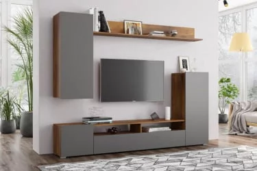 Современная стенка в гостиную Прага-3 Таксония Диамант серый