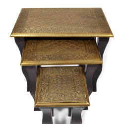 Комплект 3 столика Secret De Maison BRAHMA ( mod. ND-009) дерево манго/латунная чеканка, 56х36х50, 41х30х45, 24х24х40