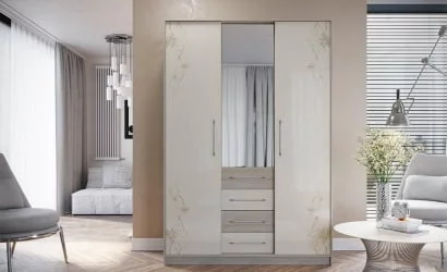 Шкаф Бостон Ясень шимо/Бежевый глянец