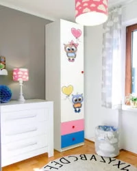 Шкаф 1-но дверный с ящиками и фотопечатью Совята 1.1 Белый/Лайм/Синий