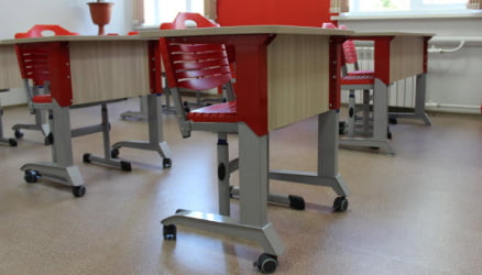 Парта одноместная Де Гласси Н (рост 5-7)  ЛДСП Дуб Сантана/ Металл Серый+Красный