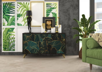 Комод Фьюжн КМ-003 АРТ Угольный камень/GOLDEN FOREST