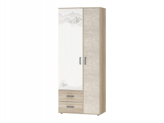 Шкаф для одежды с полками и штангой Эверест 500.01 Дуб Кронберг/Белый шпон/Плаза Стоун