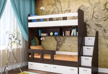 Кровать Юниор 1 (без бортика) корпус Венге фасады Белое дерево