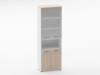 Шкаф 5 широкий верх стеклянная дверь, низ закрытый, с нишей Дека 10.23.181 Туя/Белый / Deka