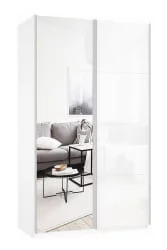 Белый шкаф-купе с зеркалом Прайм 1200 Зеркало/Белое стекло Белый снег