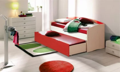 Кровать детская выдвижная Дуб молочный/Мангостин металлик/Сиреневый металлик глянец