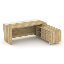 Стол руководителя с опорной тумбой, правый Corner COR.SRT-20(R) Гикори Песочный Ваниль