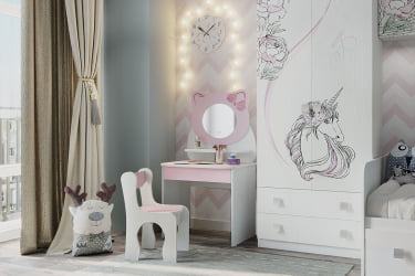 Детский стол Котенок MK-0016 белый рамух/розовый