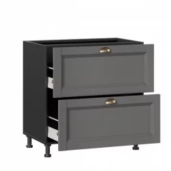 Тумба кухонная 800 с 2 ящиками ЛЮКС (4) Амели-3 ЛД 299.920.000.070 Черный Оникс серый