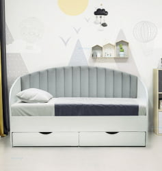 Кровать с продольной мягкой спинкой Софа №12 (800х1600) Дуб Крафт серый Велюр 328