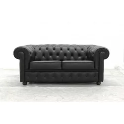 Диван двойной Крофорд в натуральной коже Мадрас (черный) / Madras