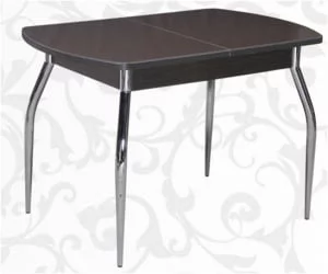 Стол раздвижной 1,45 Грация, СТЕКЛО, опоры изогнутые ХРОМ, Венге/Шоколад