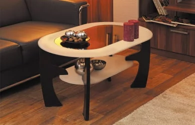 Стол журнальный со вставкой из стекла овальный Дуб беленый Венге