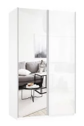 Белый шкаф-купе с зеркалом Прайм 1600 Зеркало/Белое стекло Белый снег