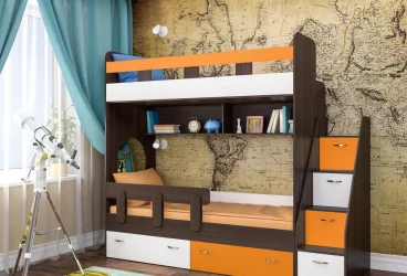 Кровать Юниор 1 (без бортика) бодего,Белое дерево,оранж