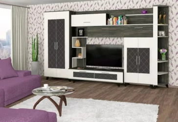 Стенка Элена Лайт 1 Ясень Черный Бодега Белый