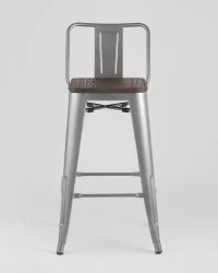 Стул полубарный Tolix Wood со спинкой Серебристый