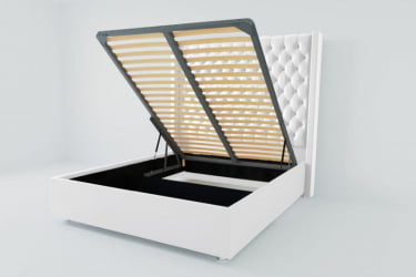 Мягкая интерьерная кровать "Версаль Люкс" с подъемным механизмом Материал фасада: Искусственная кожа; Спальное место: 1600х2000 мм; Цвет фасада: Белый; Цвет корпуса: Белый 