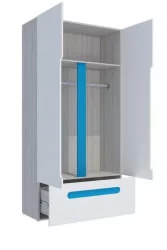 Шкаф двустворчатый с ящиками Палермо Юниор 07 Белый глянец Ясень шимо светлый Синий